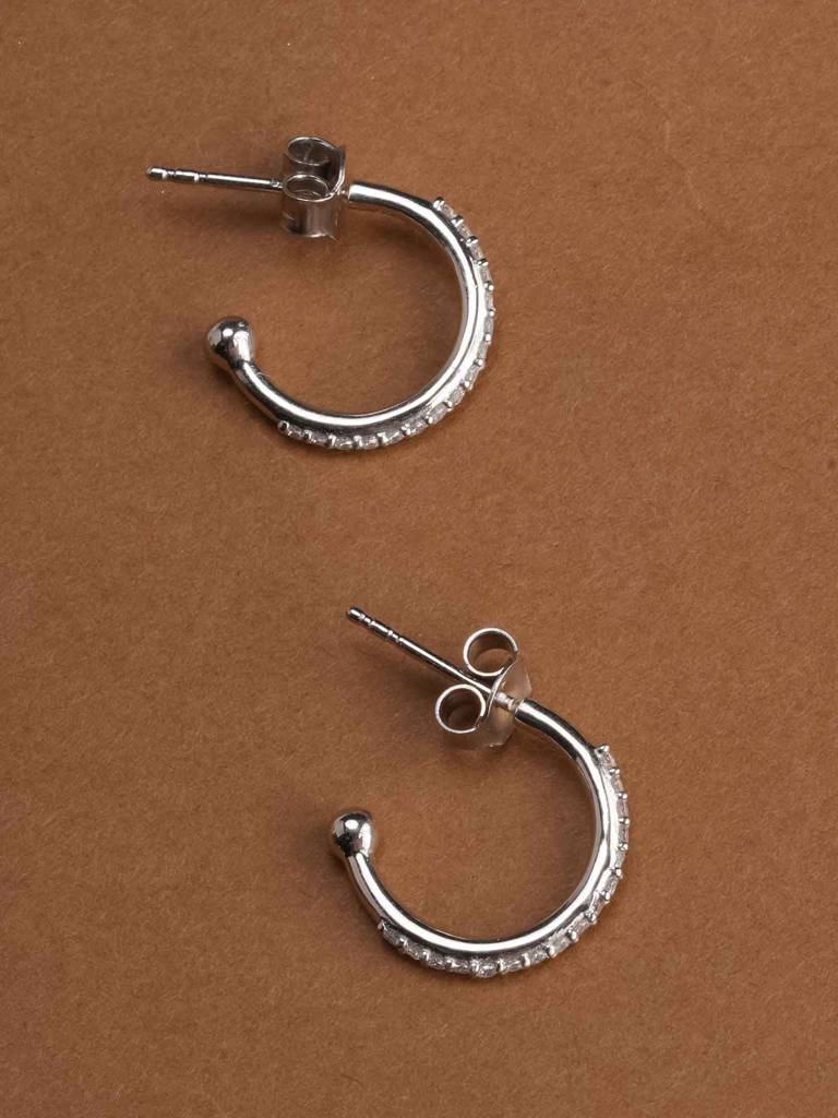 925 Sterling Silver Pave Cz Hoop Earrings : SRWER23