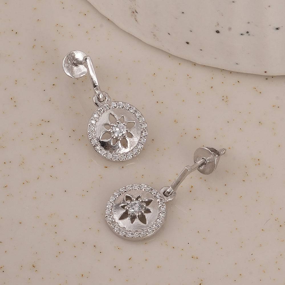 925 Sterling Silver Starburst Silver Drop Earrings : SRWER41