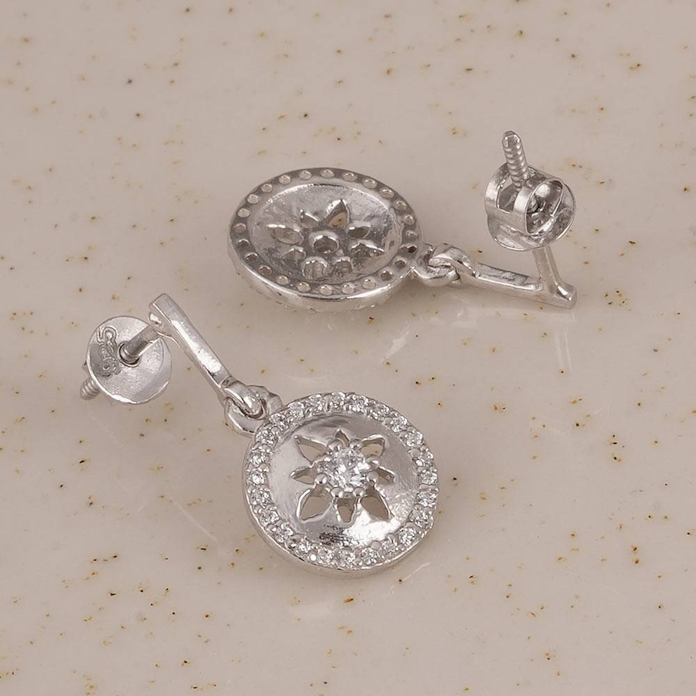 925 Sterling Silver Starburst Silver Drop Earrings : SRWER41