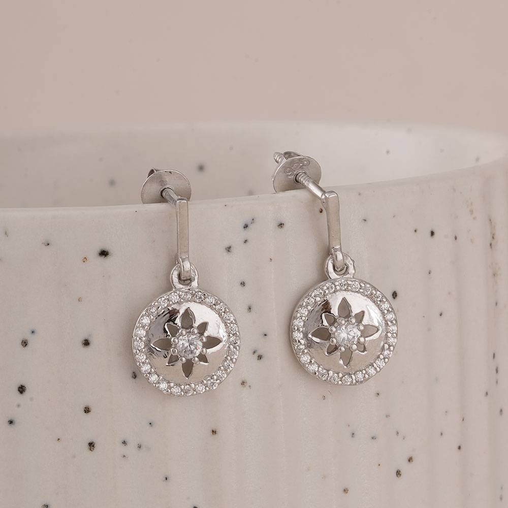 925 Sterling Silver Starburst Silver Drop Earrings : SRWER41