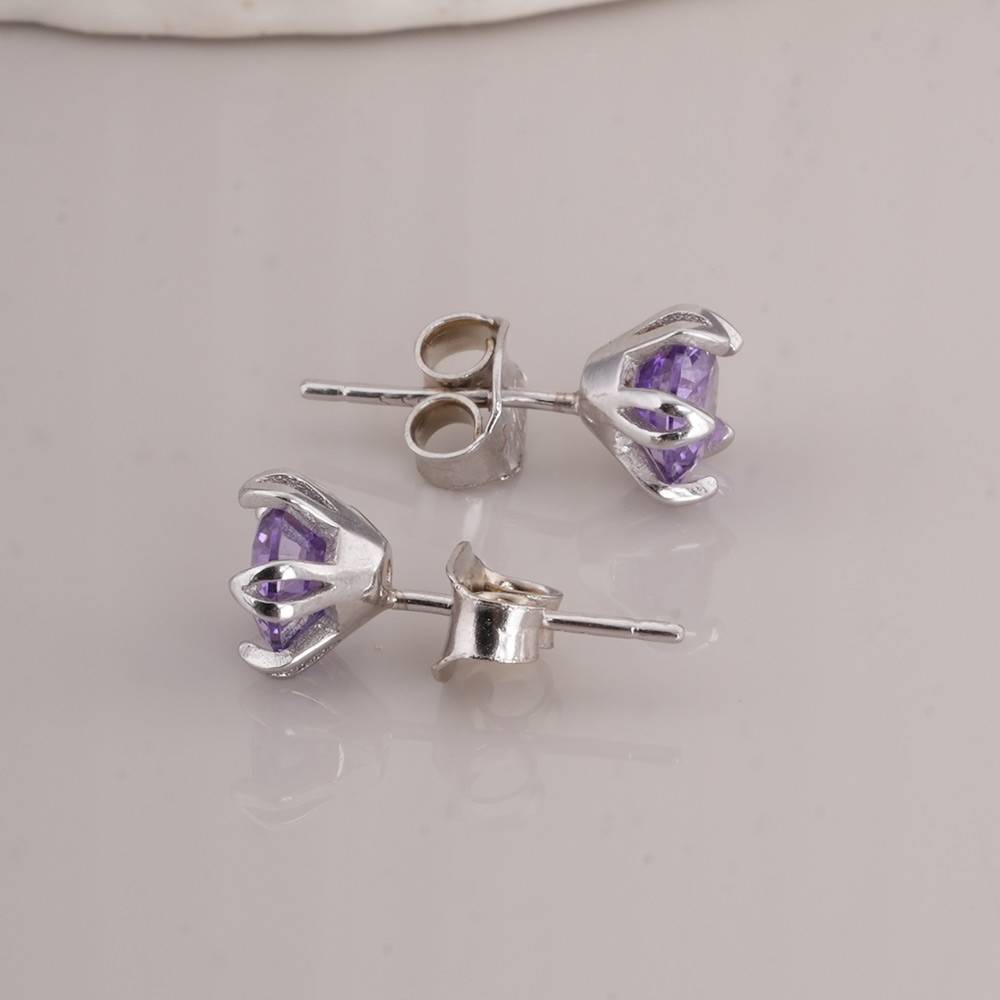 925 Sterling Silver Purple Stud Earrings : SRWER6