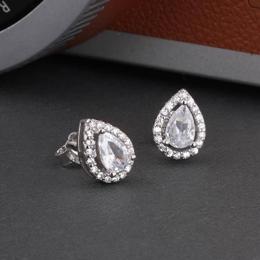 925 Sterling Silver Sparkling Teardrop Earrings : SRWER7
