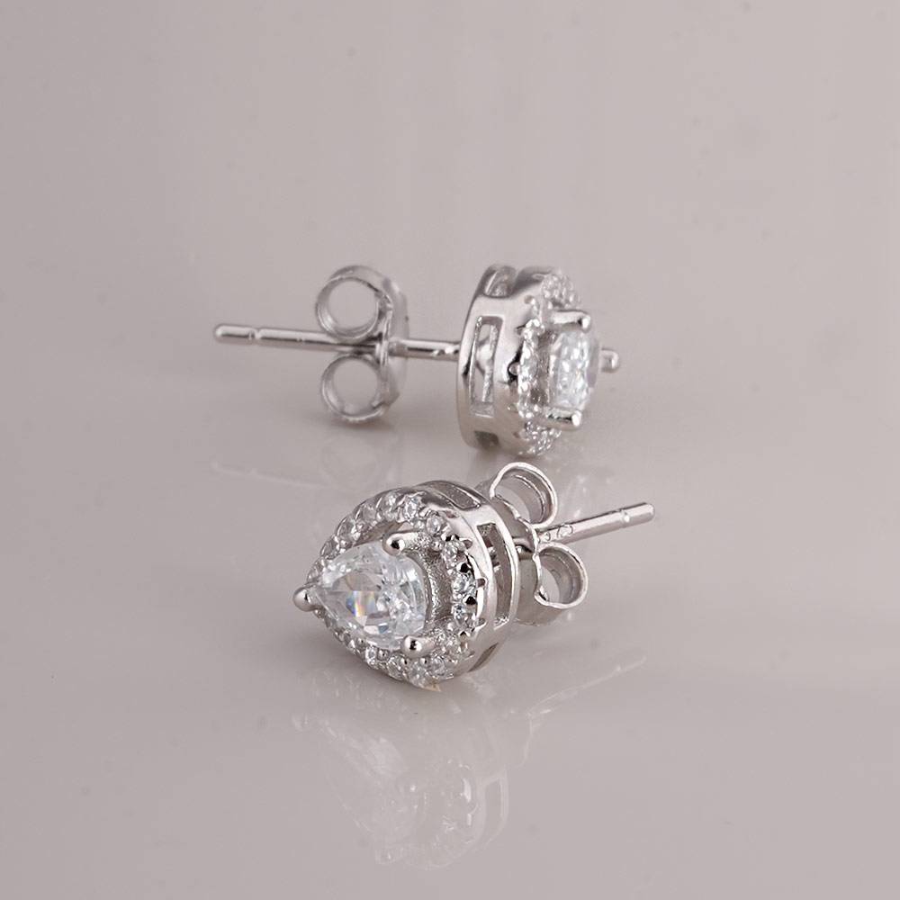 925 Sterling Silver Sparkling Teardrop Earrings : SRWER7