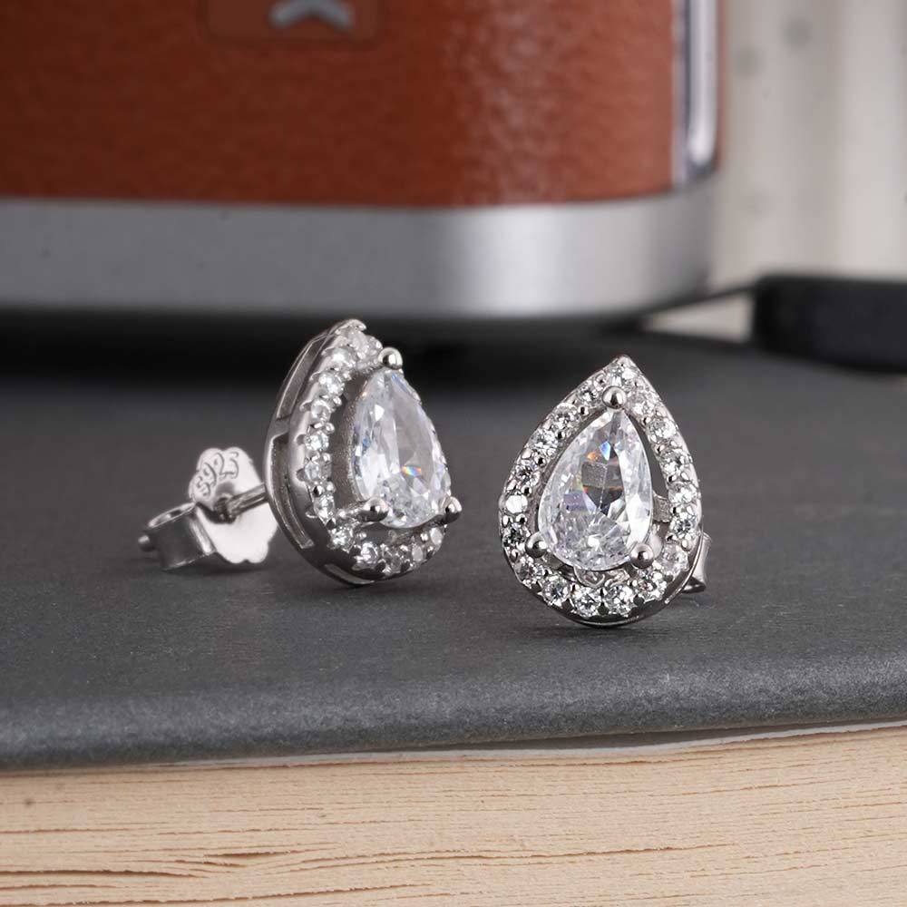 925 Sterling Silver Sparkling Teardrop Earrings : SRWER7