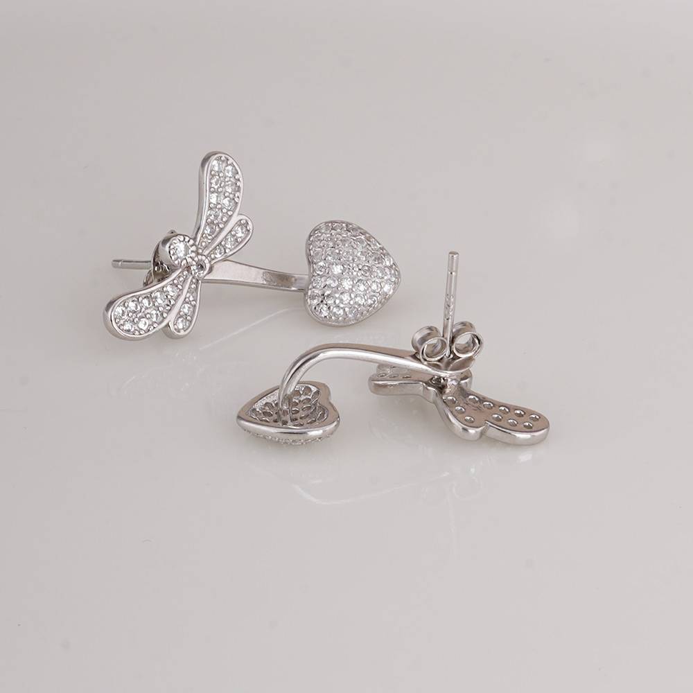 925 Sterling Silver Dragonfly With Heart Earrings : SRWER9