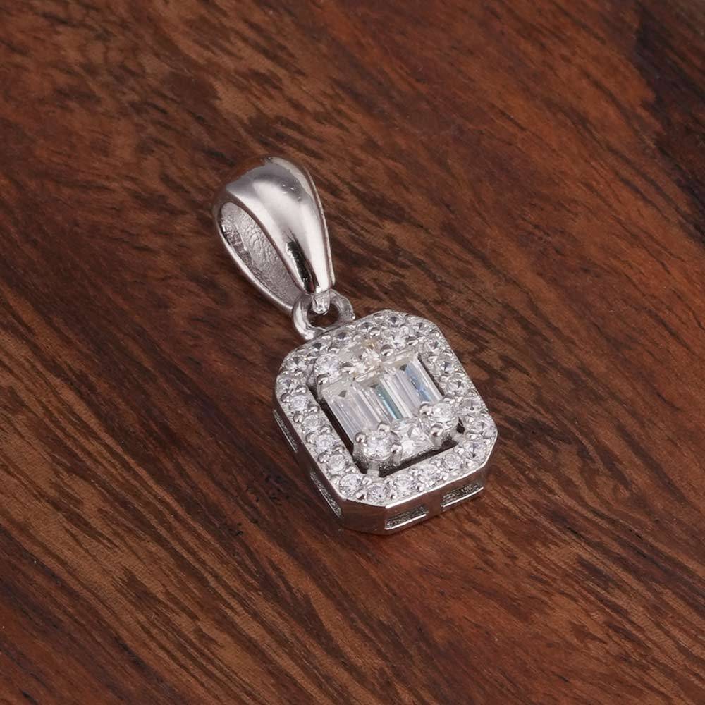 925 Sterling Silver Emerald Cut Crystal Pendant & Earring Set : SRWJS2