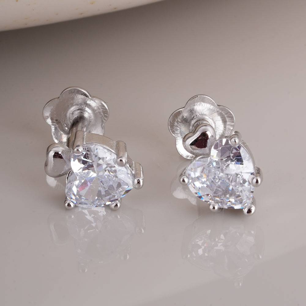 925 Sterling Silver Crystal Heart Pendant Earring Set : SRWJS4