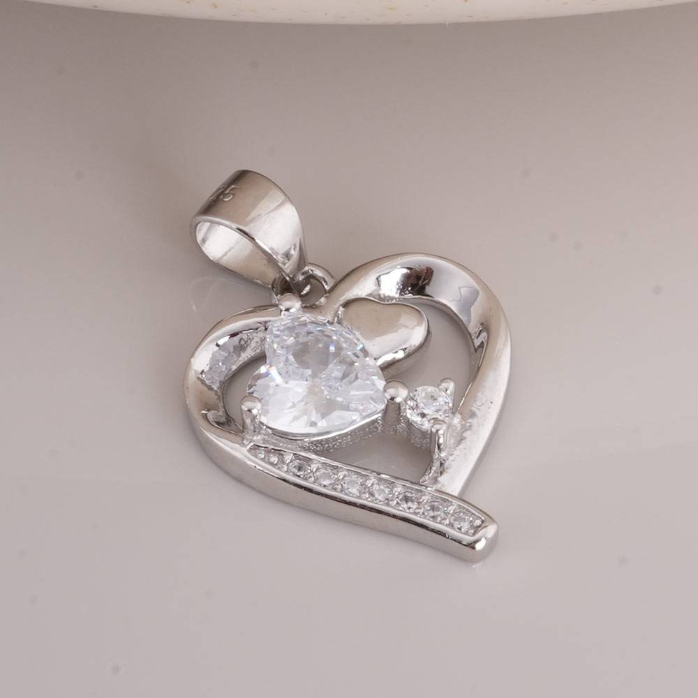 925 Sterling Silver Crystal Heart Pendant Earring Set : SRWJS4