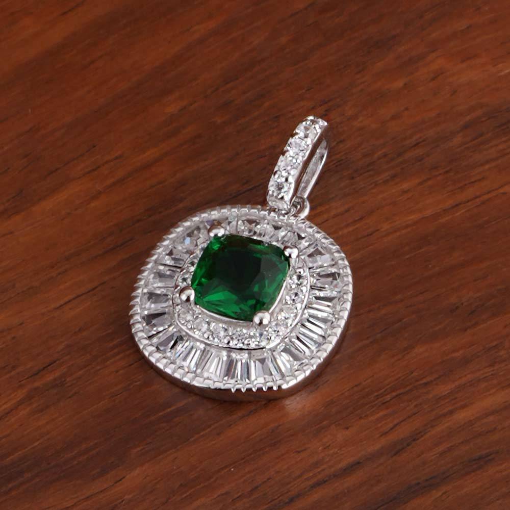 925 Sterling Silver Green Crystal Halo Pendant Earring Set : SRWJS5