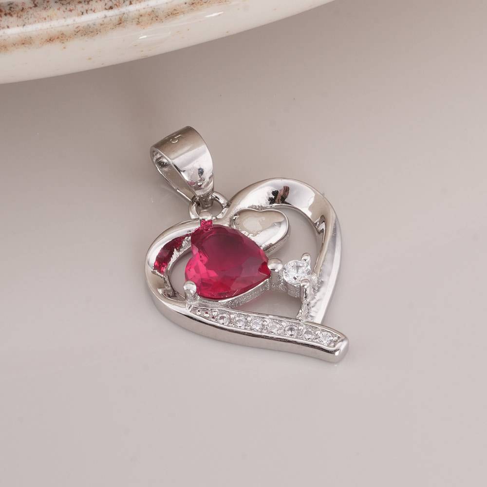 925 Sterling Silver Red Heart Pendant Earrings Set : SRWJS8
