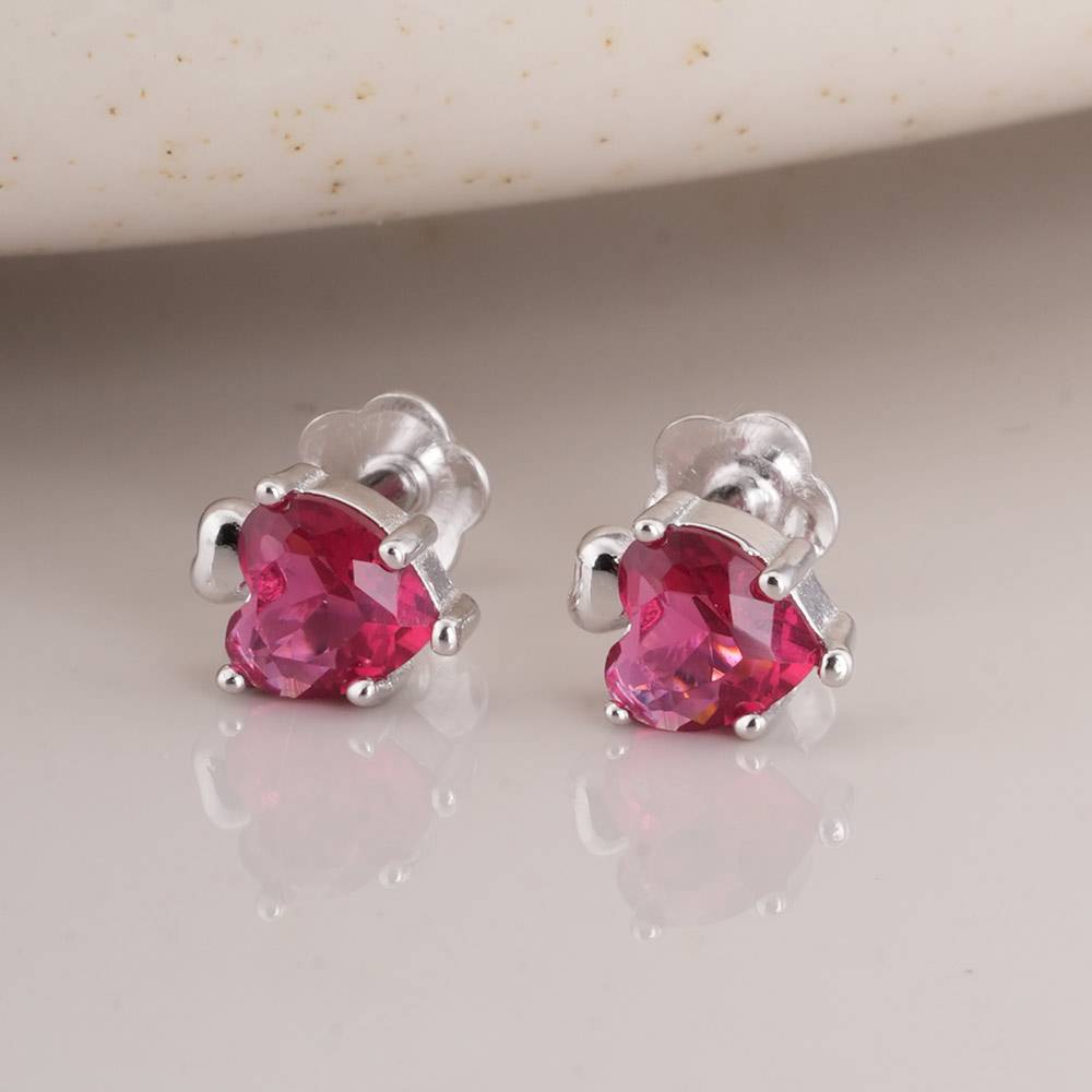 925 Sterling Silver Red Heart Pendant Earrings Set : SRWJS8