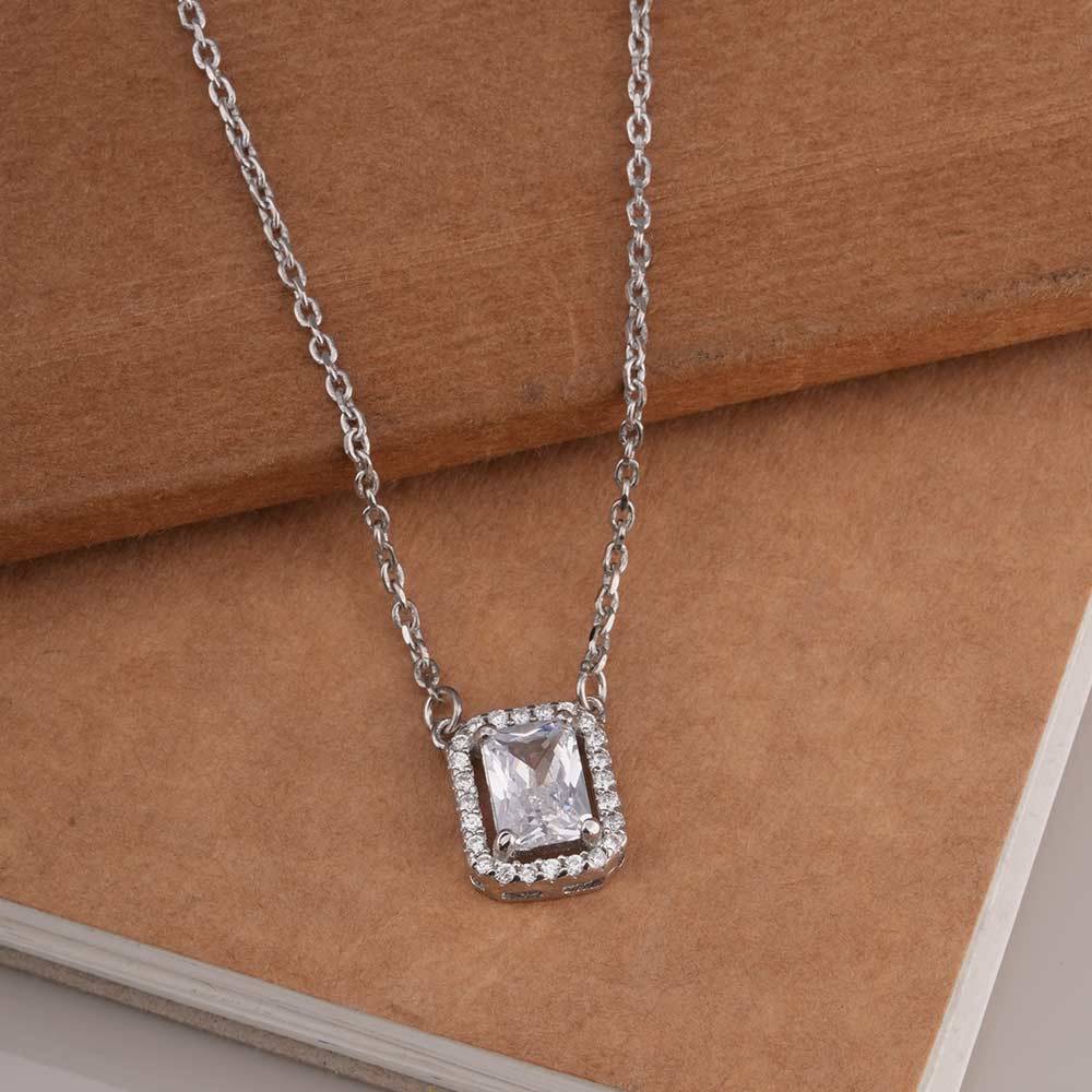 925 Sterling Silver Rectangular Crystal Pendant Necklace : SRWNC10