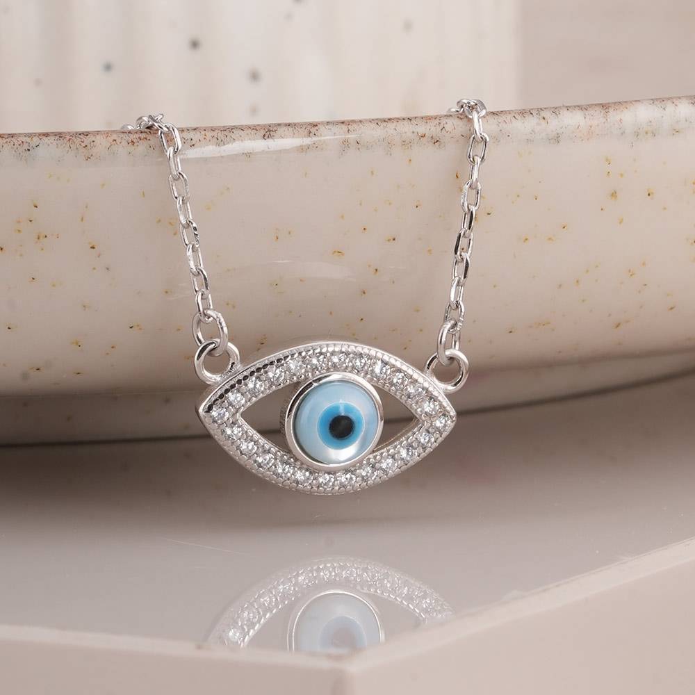 925 Sterling Silver Minimalist Evil Eye Necklace : SRWNC14