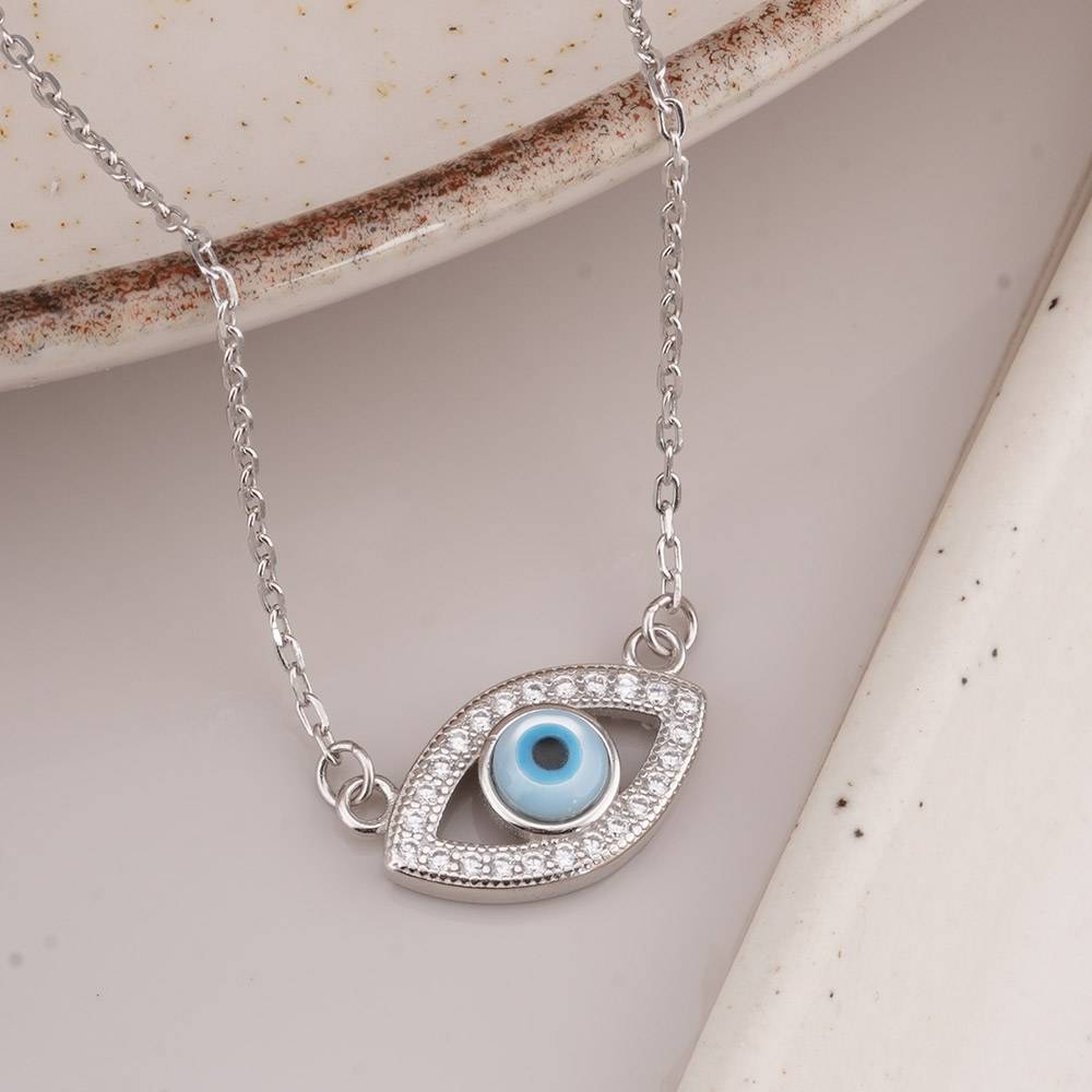 925 Sterling Silver Minimalist Evil Eye Necklace : SRWNC14