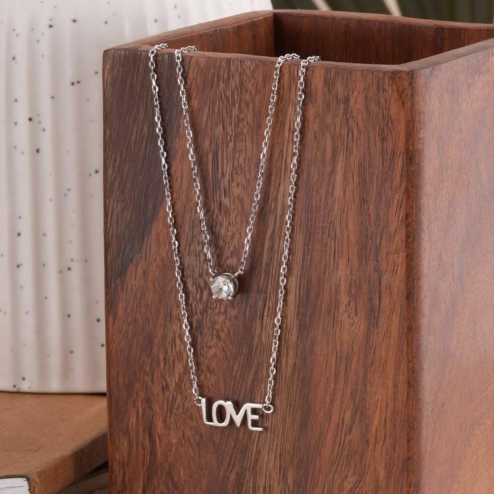 925 Sterling Silver Layered Love Necklace : SRWNC17