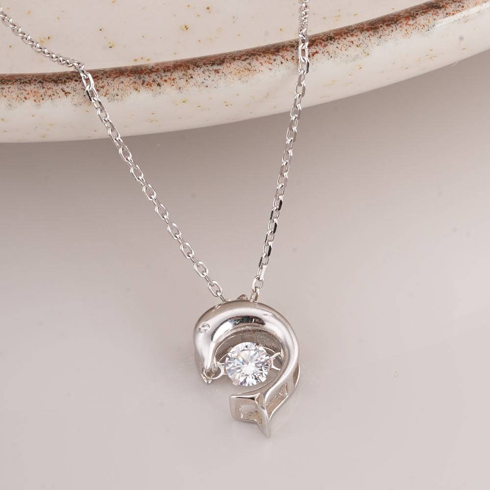 925 Sterling Silver Crystal Dolphin Necklace : SRWNC18