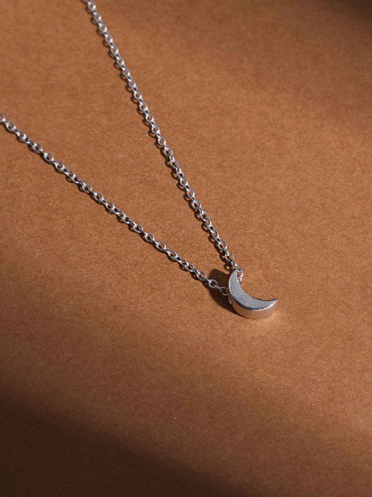 925 Sterling Silver Dainty Moon Necklace : SRWNC19