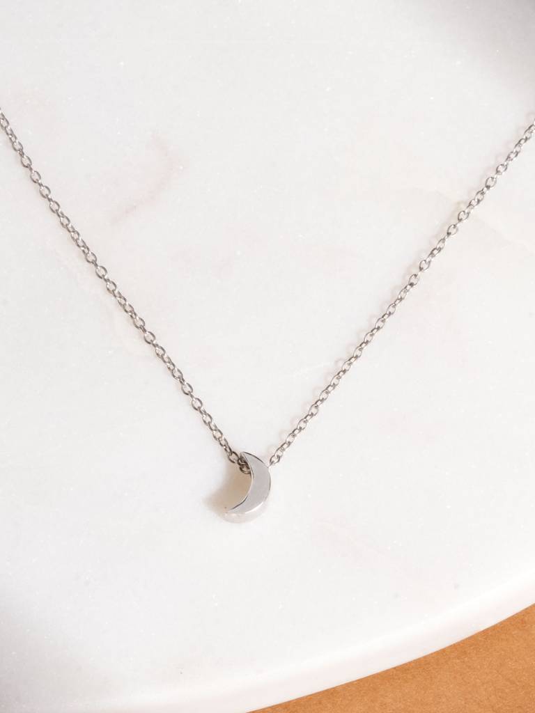 925 Sterling Silver Dainty Moon Necklace : SRWNC19