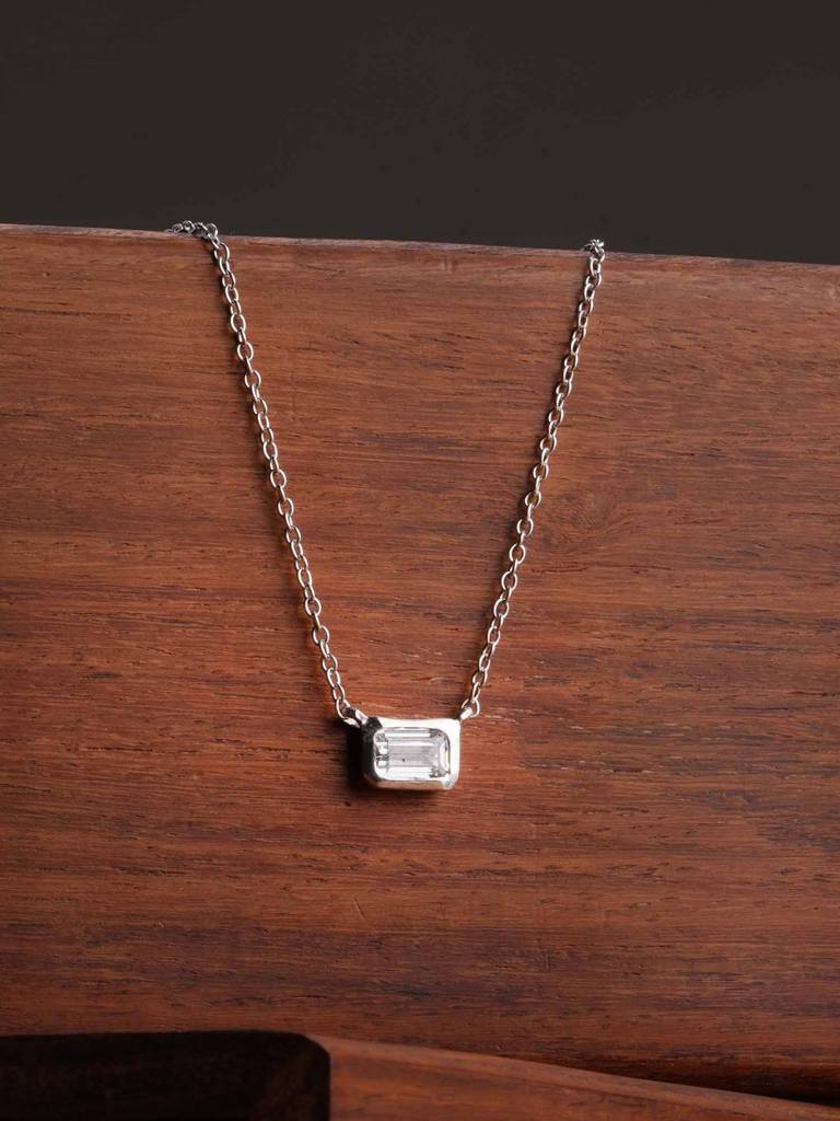 925 Sterling Silver Rectangle Pendant Necklace : SRWNC22