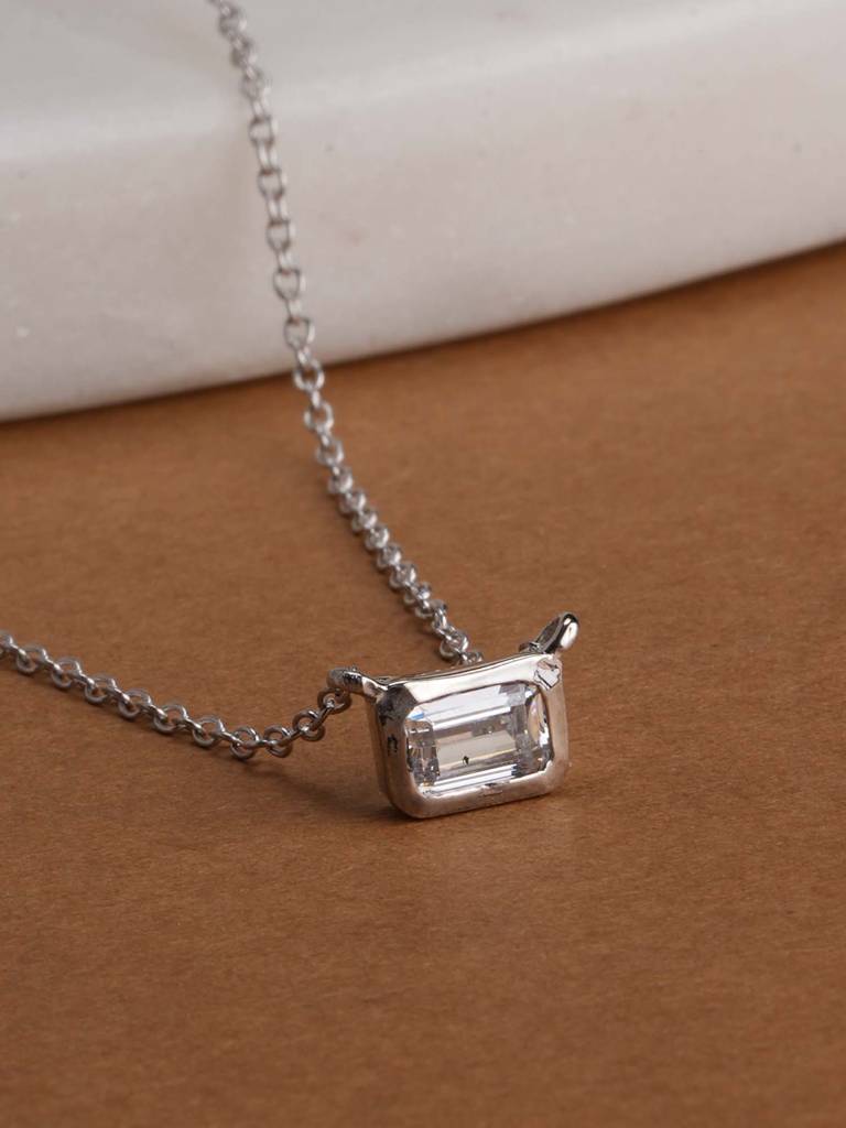 925 Sterling Silver Rectangle Pendant Necklace : SRWNC22