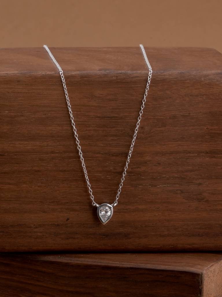 925 Sterling Silver Solitaire Pear Necklace : SRWNC25