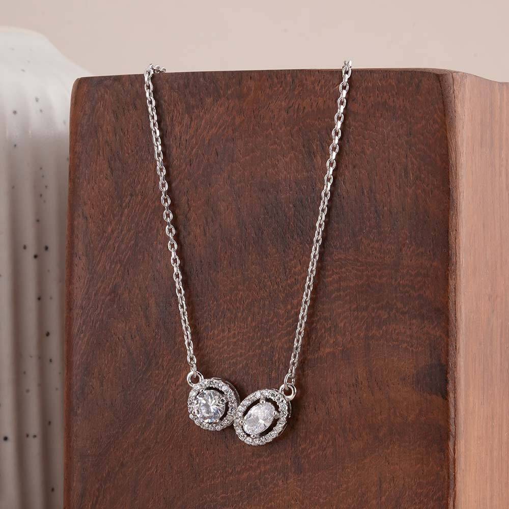925 Sterling Silver Double Gem Necklace : SRWNC4