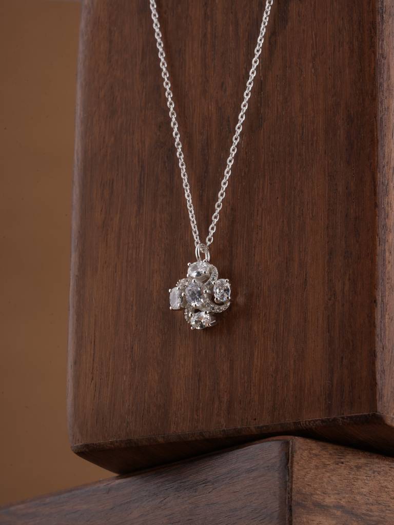 925 Sterling Silver Glitter Bloom Cross Pendant : SRWNC75