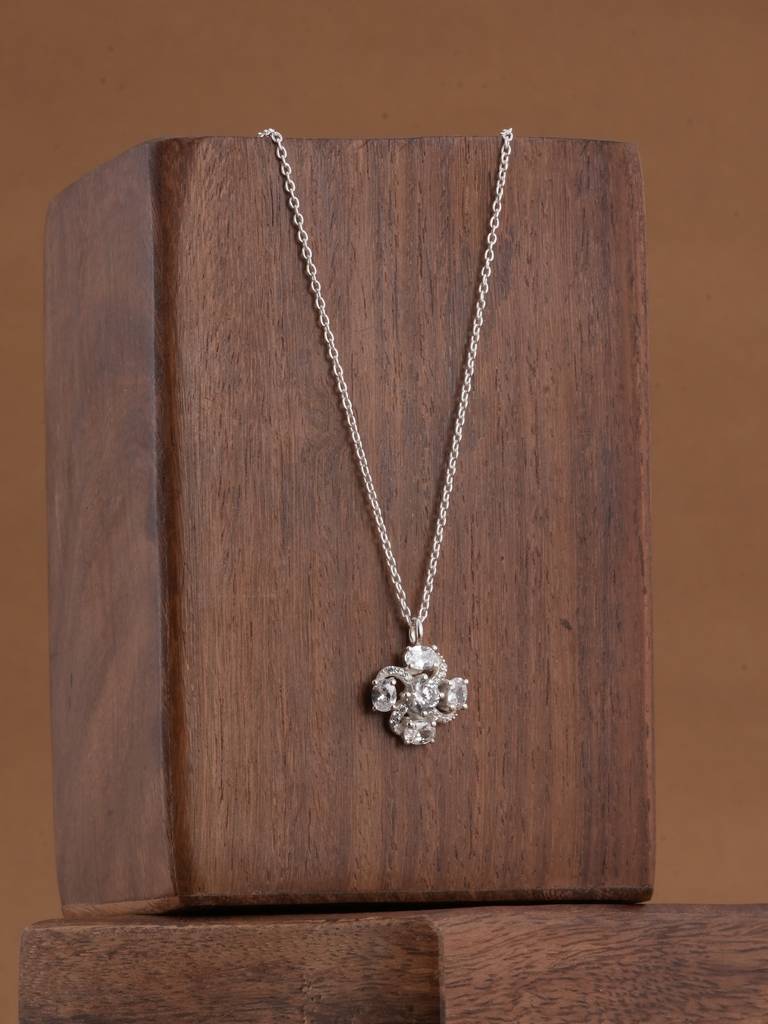 925 Sterling Silver Glitter Bloom Cross Pendant : SRWNC75