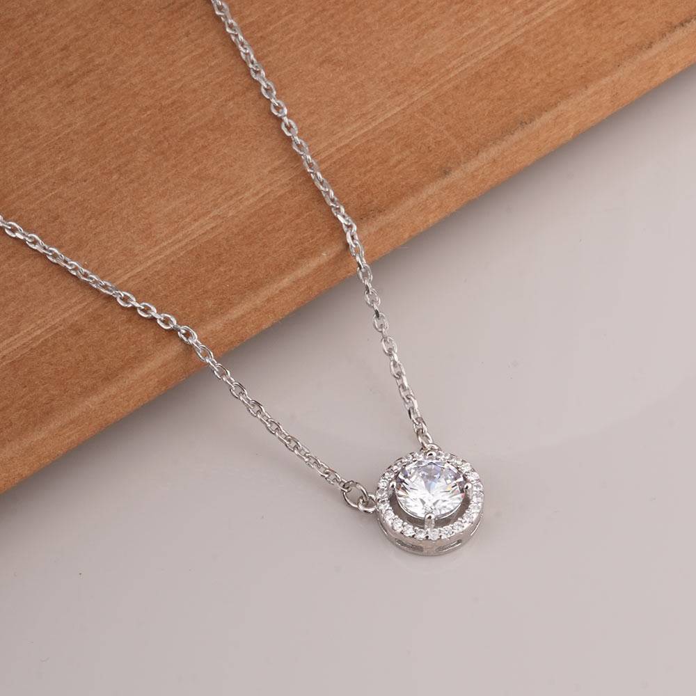 925 Sterling Silver Crystal Circle Pendant Necklace : SRWNC7
