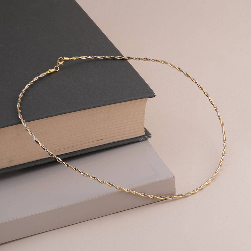 925 Sterling Silver Two-Tone Twisted Necklace : SRWNC8