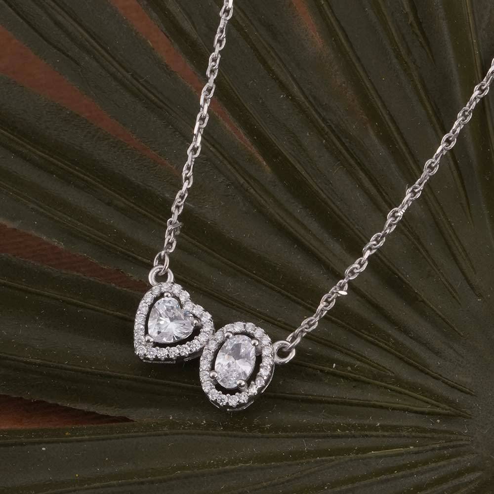 925 Sterling Silver Double Pendant Necklace : SRWNC9