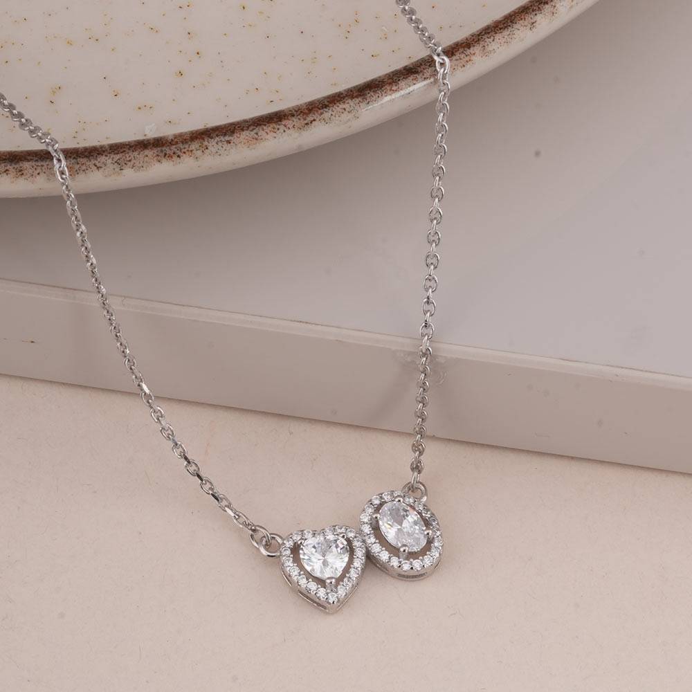 925 Sterling Silver Double Pendant Necklace : SRWNC9