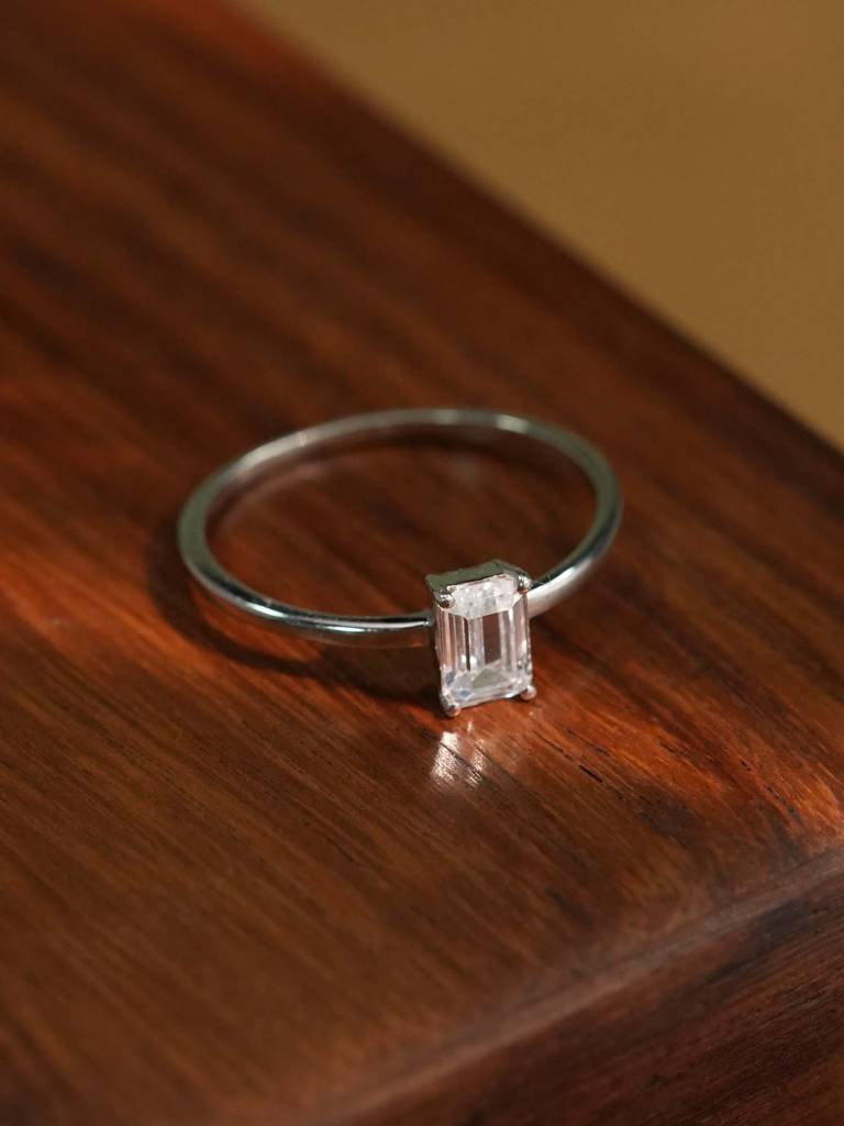 925 Sterling Silver Classic Emerald Cut Ring For Womens : SRWRG351-5