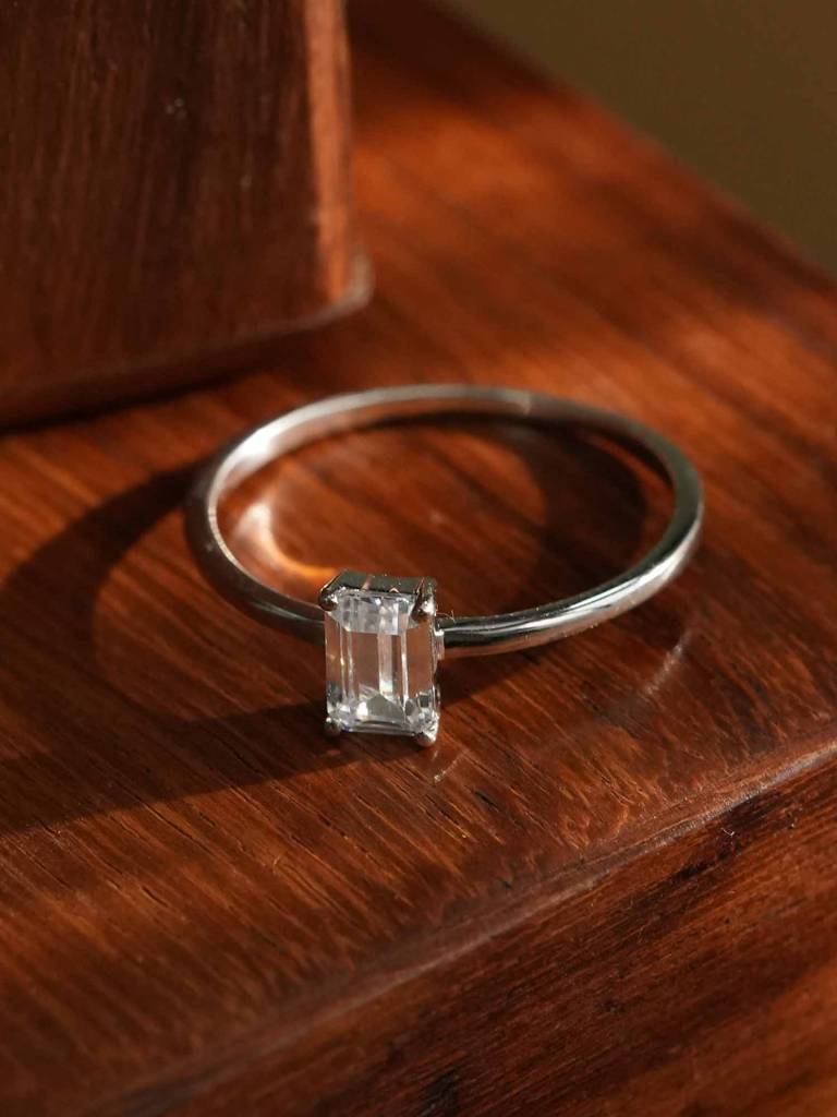 925 Sterling Silver Classic Emerald Cut Ring For Womens : SRWRG351-5