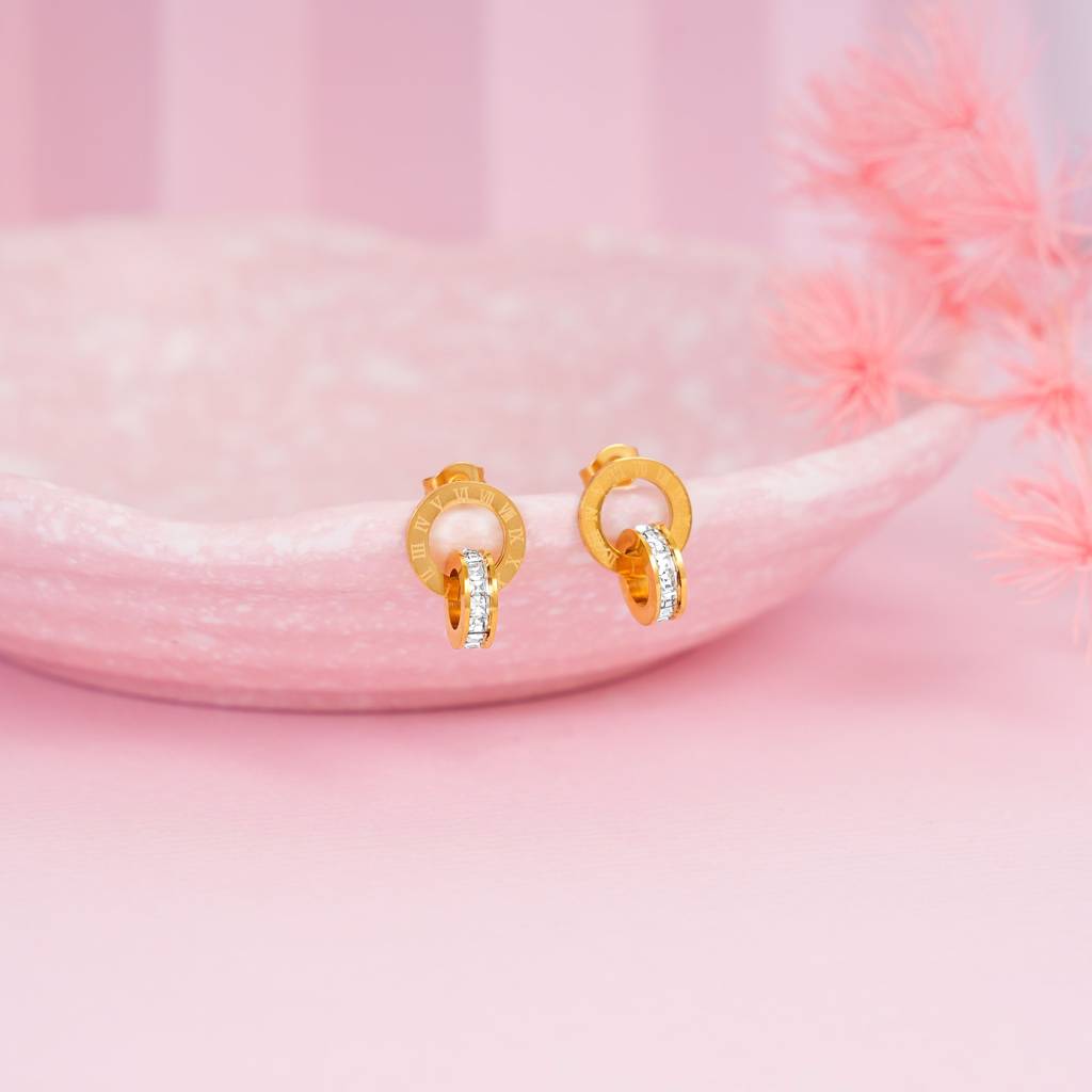 Orbit Of Grace Gold Double Ring Stud Earrings : SSER14