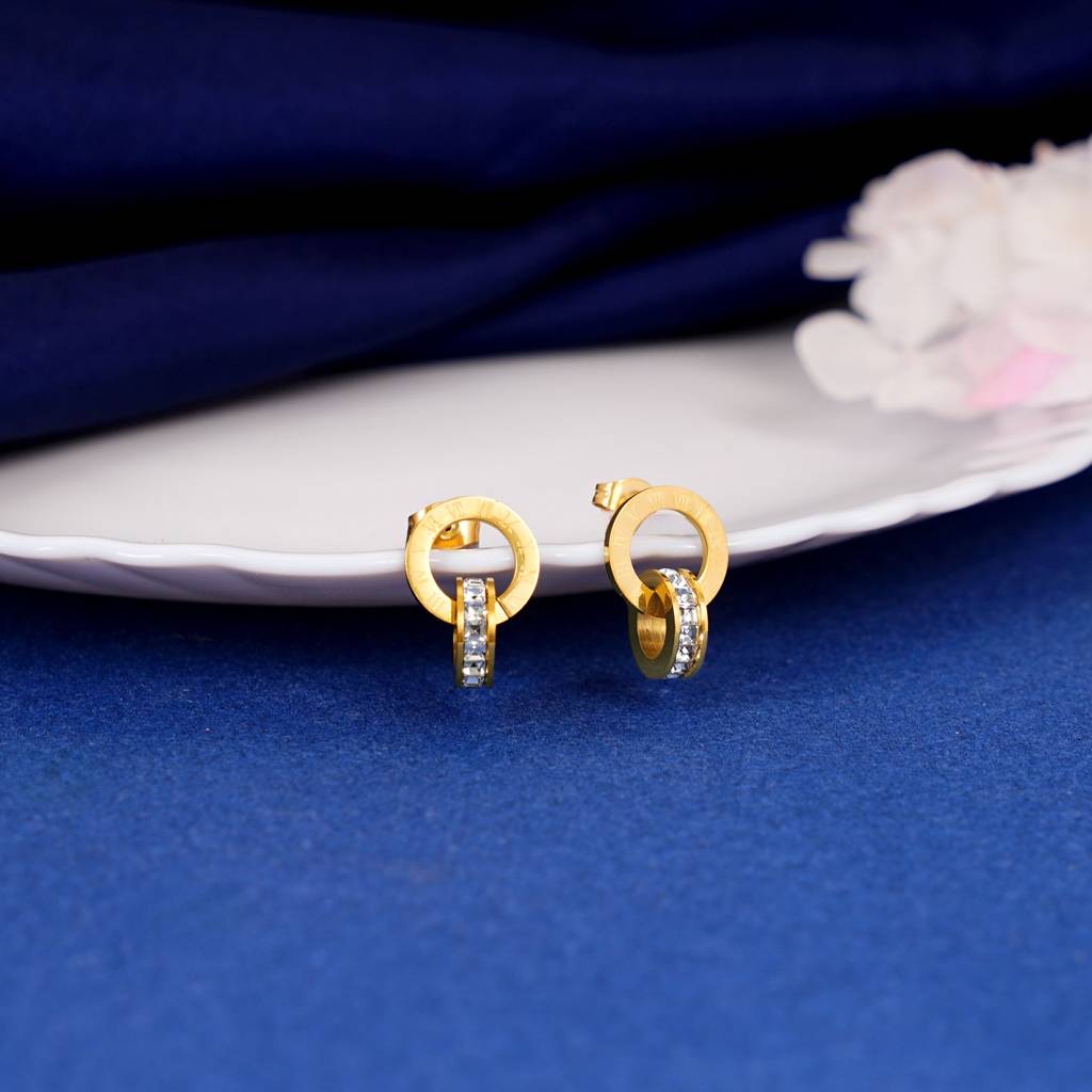 Orbit Of Grace Gold Double Ring Stud Earrings : SSER14