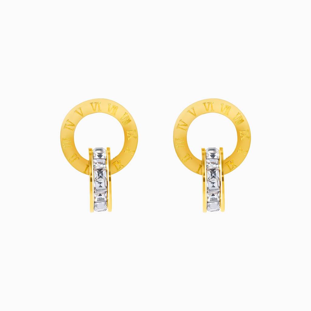 Orbit Of Grace Gold Double Ring Stud Earrings : SSER14