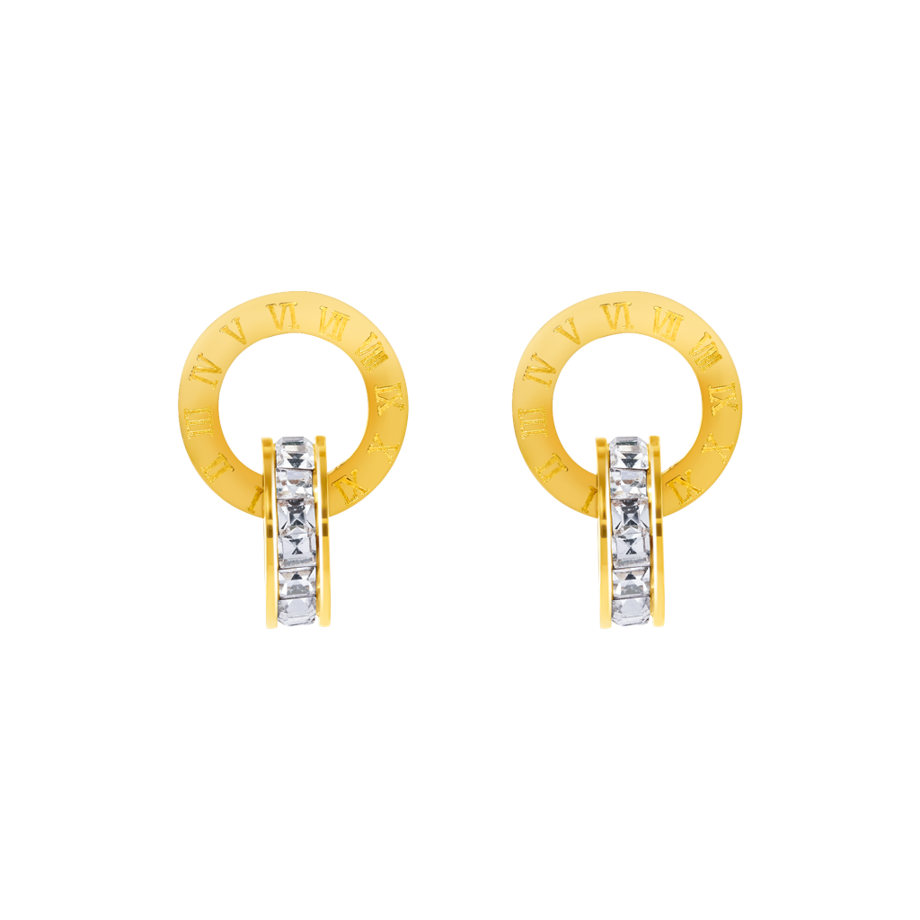 Orbit Of Grace Gold Double Ring Stud Earrings : SSER14