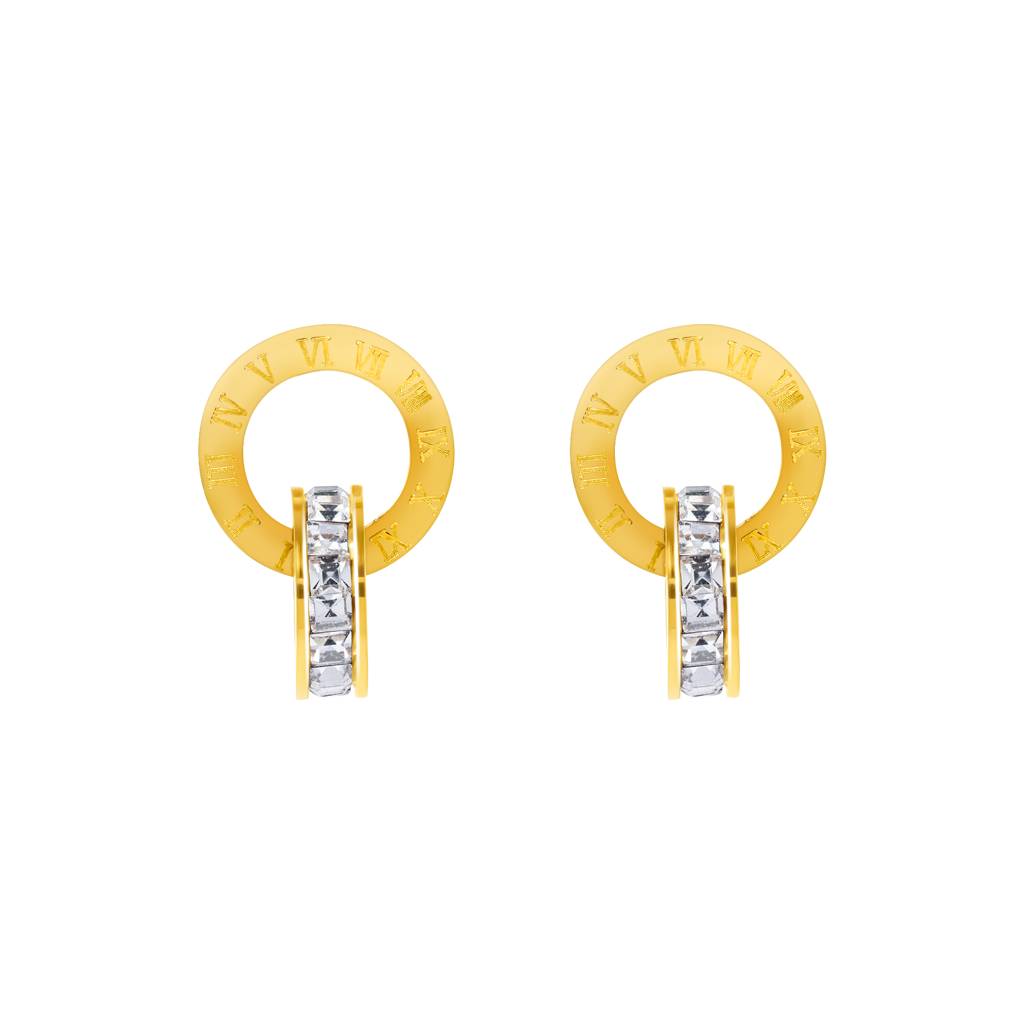 Orbit Of Grace Gold Double Ring Stud Earrings : SSER14