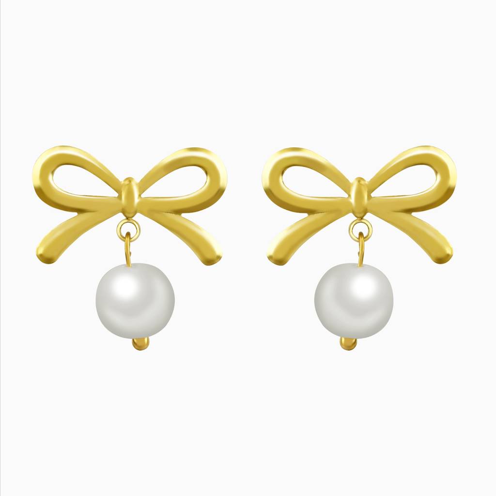 Poised Grace Pearl Bow Hoop Earrings : SSER22