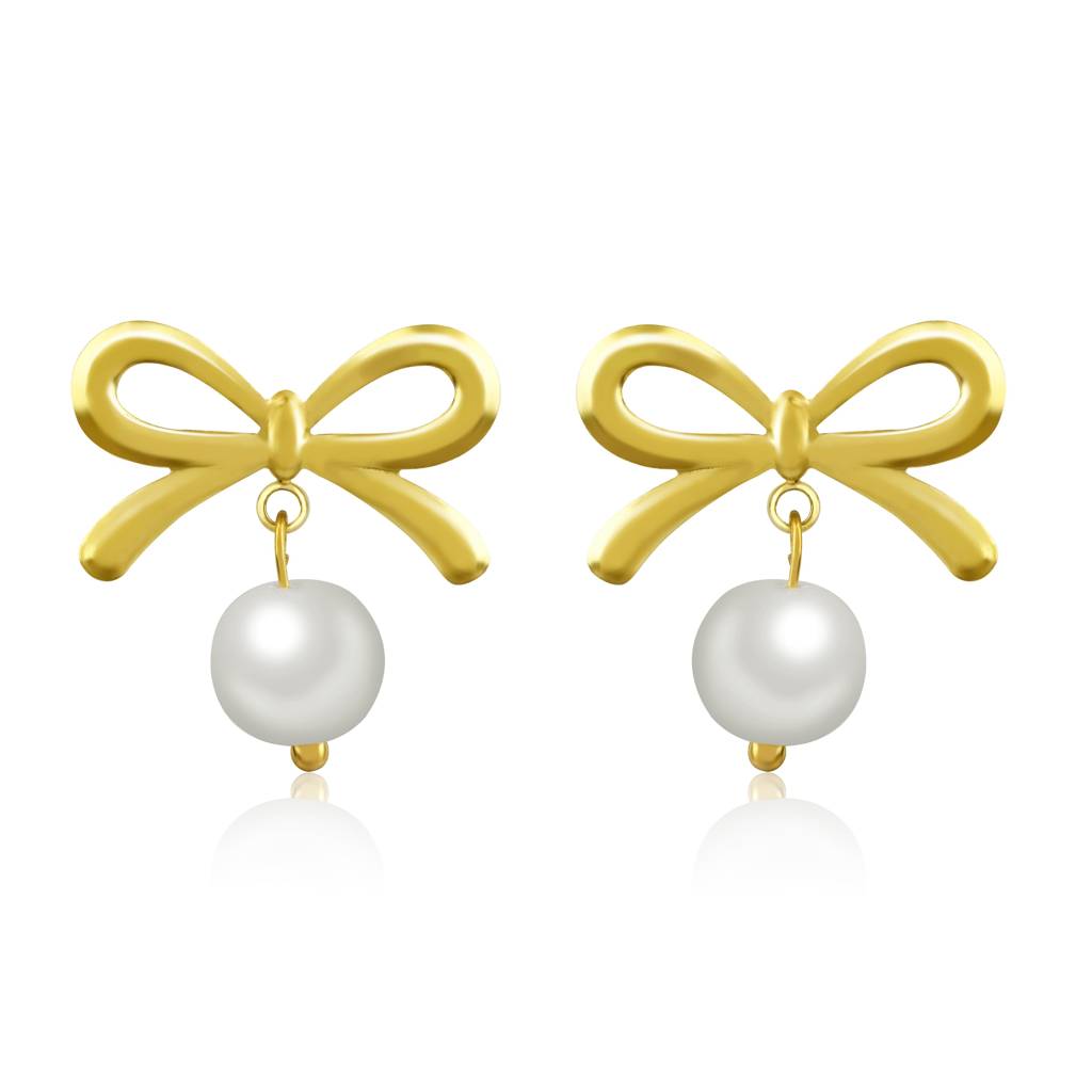 Poised Grace Pearl Bow Hoop Earrings : SSER22