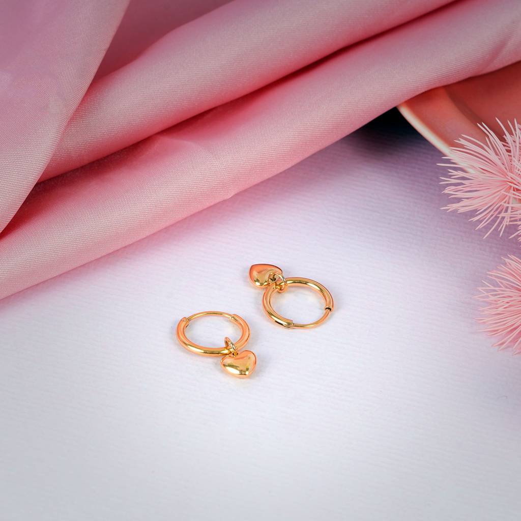 Golden Embrace Â 18K Gold Plated Heart Drop Huggie Earrings : SSER46