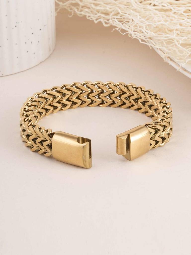Statement Interwoven Gold Men'S Bracelet For Men : SSMBR0305