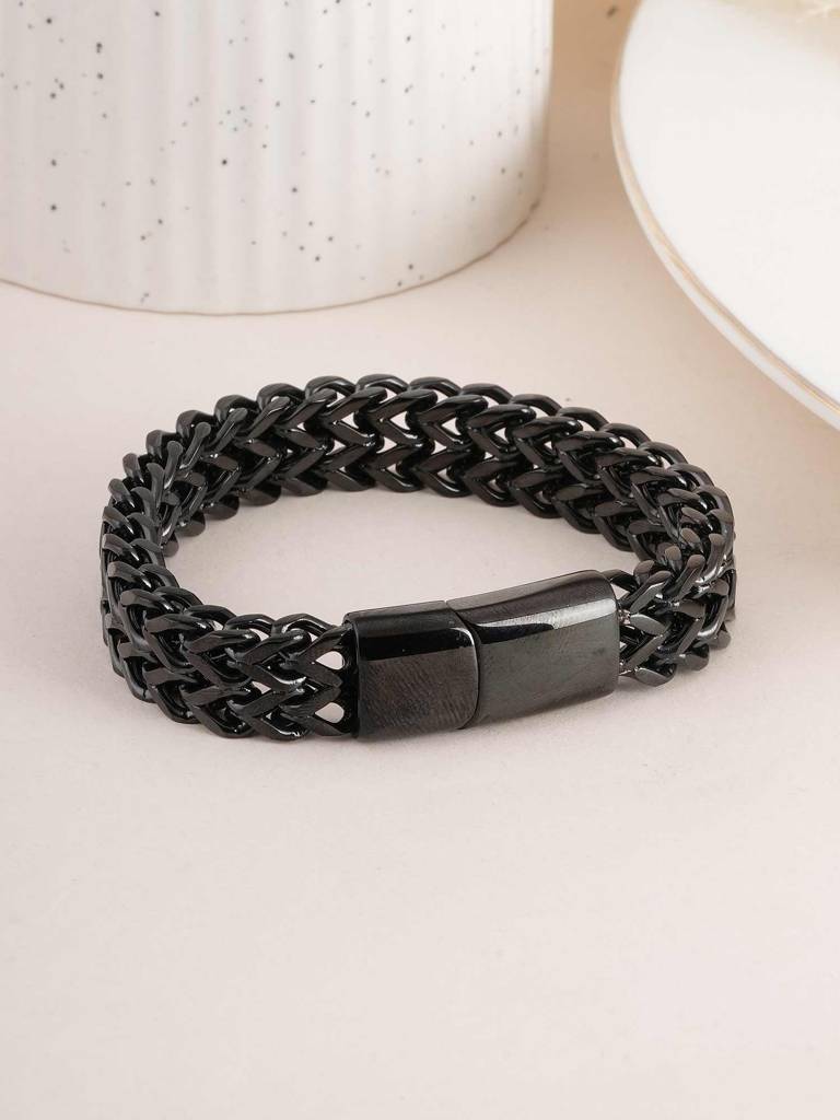 Classic Cuban Link Black Men'S Bracelet For Men : SSMBR0308