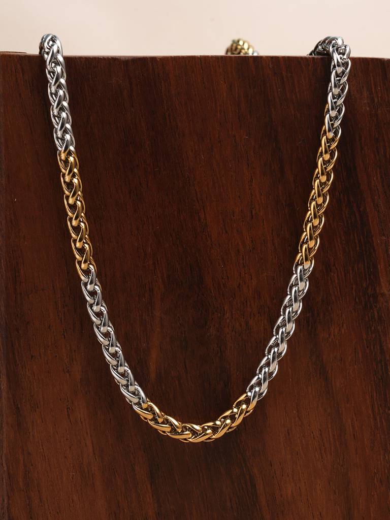 Silver-Gold Wheat Chain For Men : SSMNC0604