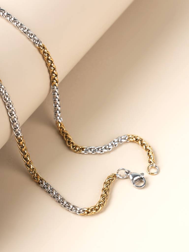 Silver-Gold Wheat Chain For Men : SSMNC0604