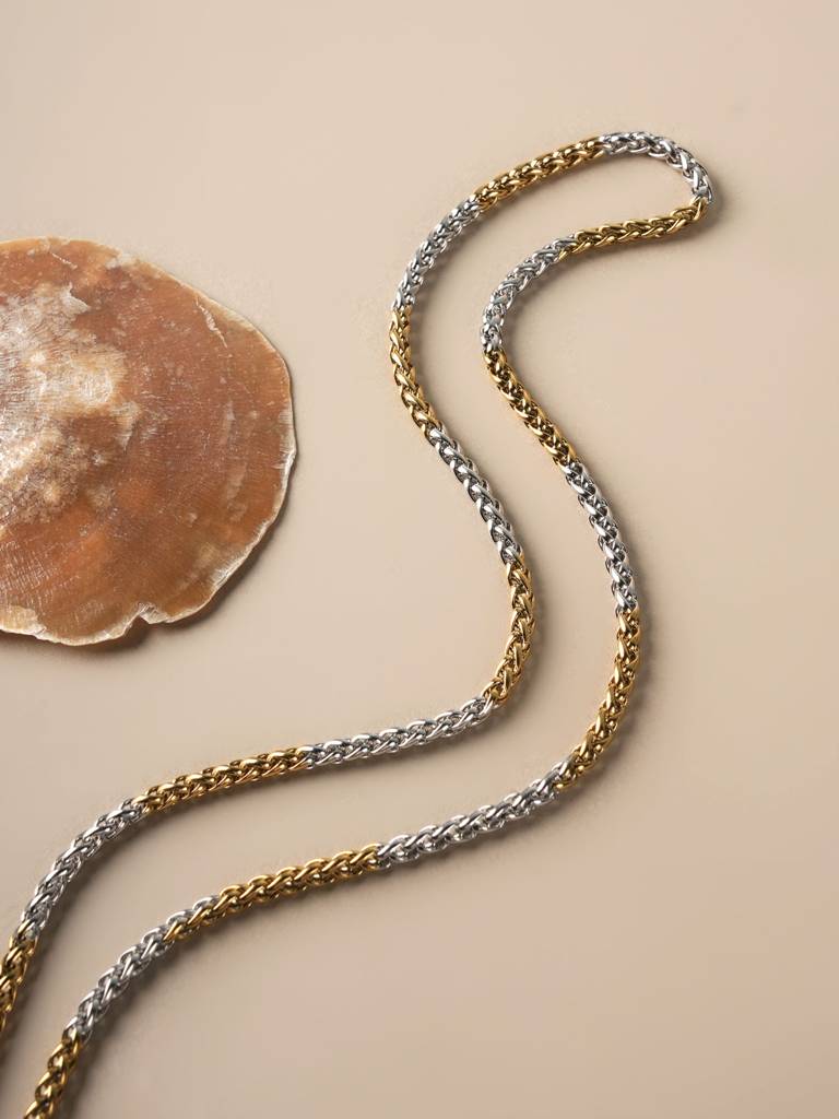 Silver-Gold Wheat Chain For Men : SSMNC0604