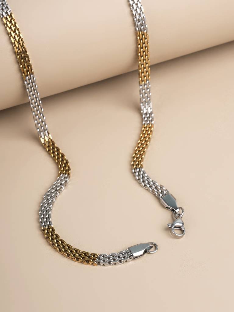 Silver-Gold Dual Chain Necklace For Men : SSMNC0605