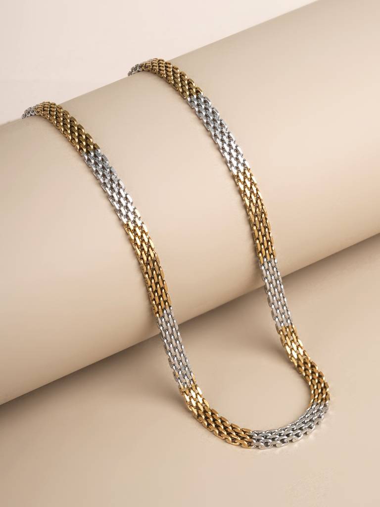 Silver-Gold Dual Chain Necklace For Men : SSMNC0605