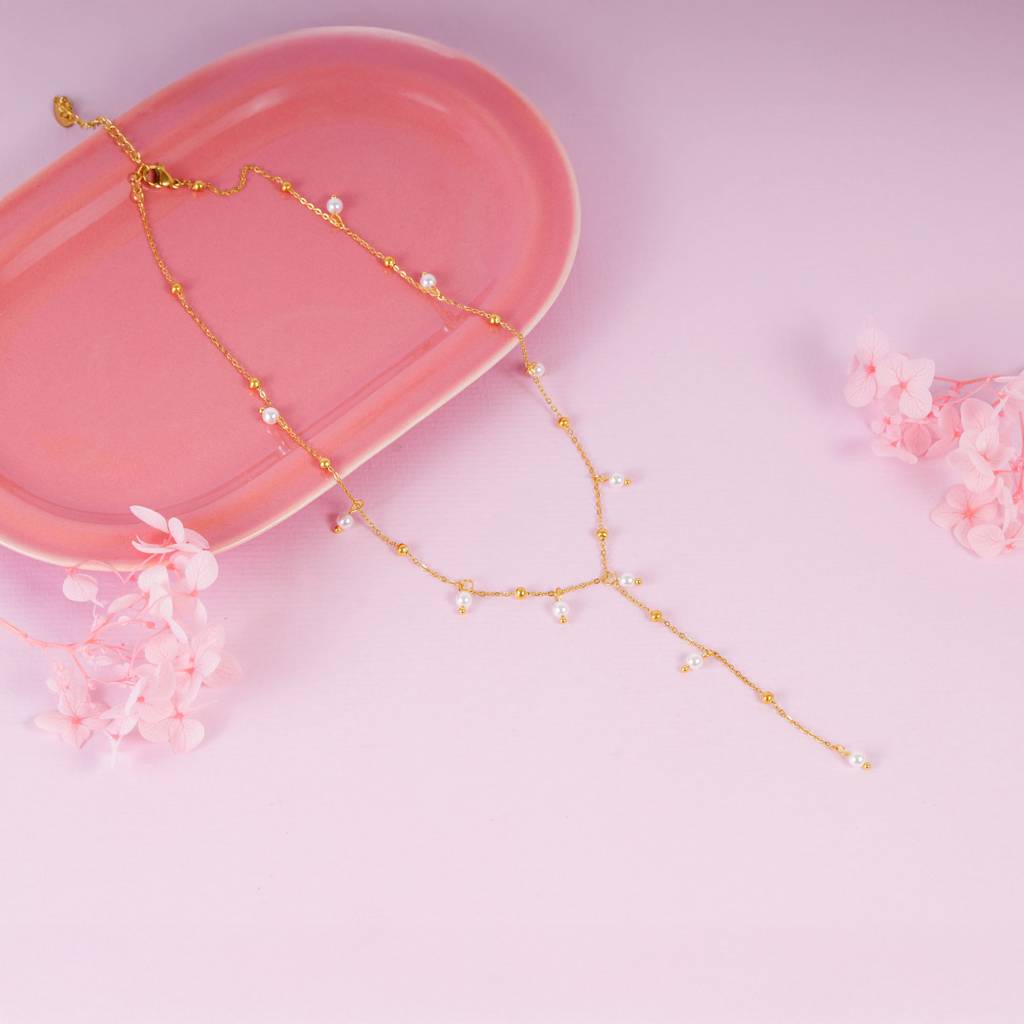 Pearl Satellite Dainty Chain Tassel Necklace : SSNC32